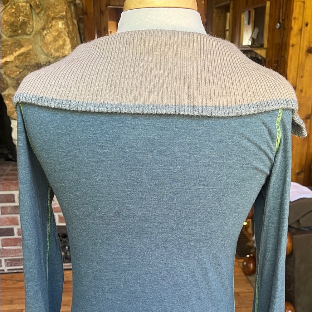 Free People Blue and Cream Cowl Neck Sweater - Picture 6 of 11